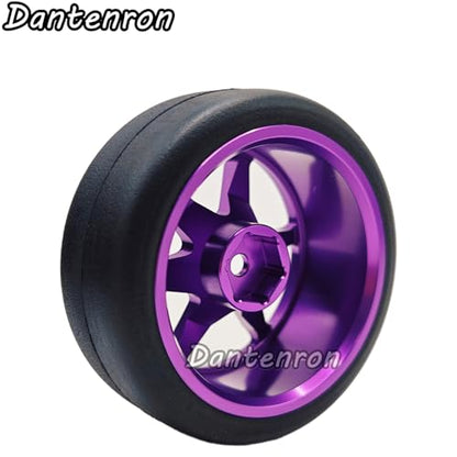 1/10 RC Drift Aluminum Wheels and Tires OD 65mm 1/12 Hard Drift Racing Tyres 12mm Hex for 1:10 Rally Street On Road Touring Car Tamiya TT01 TT02 XV01 TA06 A959 PTG2 KYOSHO 4PCS (Purple) - color: Purple