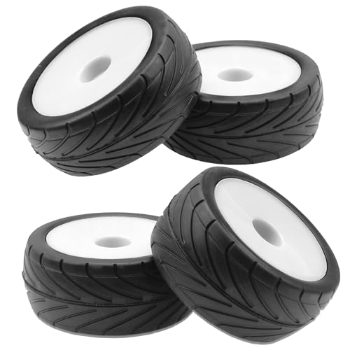 4Pack ShareGoo RC 85mm/3.34" Rubber Tires Front Rear Tyres 12mm Hex Wheel Compatible with Redcat HPI HSP Kyosho 1/10 RC Off-Road Car Buggy (White) - color: White