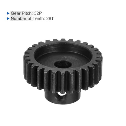 MECCANIXITY 2 Pcs RC 32P Hardened Pinion Gear 5mm Shaft, 28T Motor Gears Carbon Steel for 1/10 RC Model Car Boat Drone - style: 28T