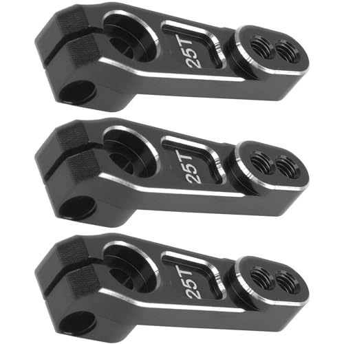 ShareGoo 3Pcs Metal 25T Servo Horn 25 Teeth Steering Servo Arm M3 Threads Compatible with Futaba Savox Power HD HSP Servos Motor Fit for 1/8 1/10 RC Off Road Crawler Drift Car Boat (Black) - color: Black