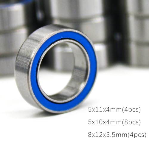 TT02 Bearings 16Pcs RC Car Sealed Ball Bearings Kit for Tamiya TT-02, TT01 1/10 RC Parts Rubber Sealed Bearings Kit Compatible with Tamiya Chassis - Reduce Friction, Boost Speed & Durability