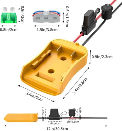 Kzreect 2 Pack for Power Wheel Adapter Compatible with Dewalt 20V Battery | 12AWG, Wire Terminals, 30A Fuse Holder, Switch, Battery Converter Kit for DIY RC Car Toys LED Motor - size: 2 Pack