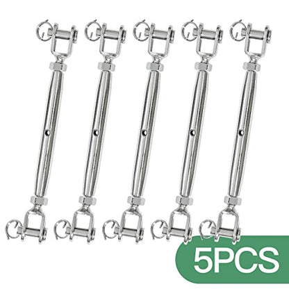 5PCS M6 Jaw and Jaw Turnbuckle, Stainless Steel Turnbuckle Heavy Duty Turn Buckle, 3050lbs Working Load Limit, Durable for Wire Rope Cable - style: Jaw & Jaw-M-6