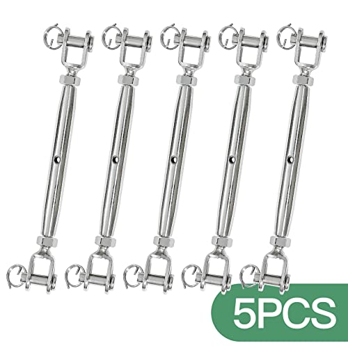 5PCS M6 Jaw and Jaw Turnbuckle, Stainless Steel Turnbuckle Heavy Duty Turn Buckle, 3050lbs Working Load Limit, Durable for Wire Rope Cable - style: Jaw & Jaw-M-6