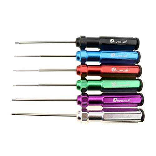 Huwaimi 6 Color Hex Wrencher Hex screwdriver for RC CAR,HELICOPTER,Remote Control Car/airplane,0.05IN-1/16IN-3/32IN-5/64IN-1.5MM-2.5MM-3.0MM(New Upgrade) (6 color HSS)
