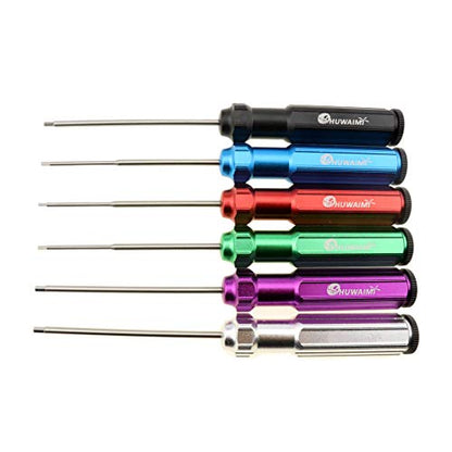 Huwaimi 6 Color Hex Wrencher Hex screwdriver for RC CAR,HELICOPTER,Remote Control Car/airplane,0.05IN-1/16IN-3/32IN-5/64IN-1.5MM-2.5MM-3.0MM(New Upgrade) (6 color HSS)