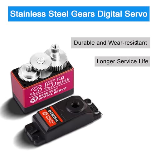 2Pcs 35KG Digital Servo 4.8-6.8V DS3235MG Stainless Steel Full Metal Gear High Torque Waterproof RC Servo for 1/8 1/10 Baja RC Car Rock Crawler Truck Buggy Airplane Boat Robotic Projects