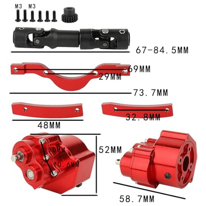 All Metal Front Planetary Motor Transmission Prefixal Gearbox Transfer Case with Hardened Steel Drive Shaft for 1/10 RC Crawler Car Axial SCX10 & SCX10 II 90046 Upgrade Parts (red) - color: Red