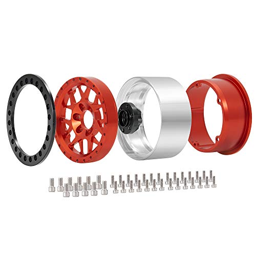 2.2inch Beadlock Wheels Rims 35mm for 1/10th Scale RC Crawler Model Car Wraith 90018 -Pack of 4 (Red) - color: Red
