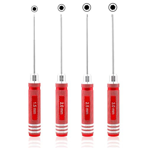 4 Pieces Hex Screw Driver Set 1.5mm 2.0mm 2.5mm 3.0mm Allen Wrench Keys Screwdriver Kit RC Repair Tools for Traxxas RC Car Drone Multi-Axis Helicopter Arrma Axial Losi Redcat Racing (Red) - color: Red