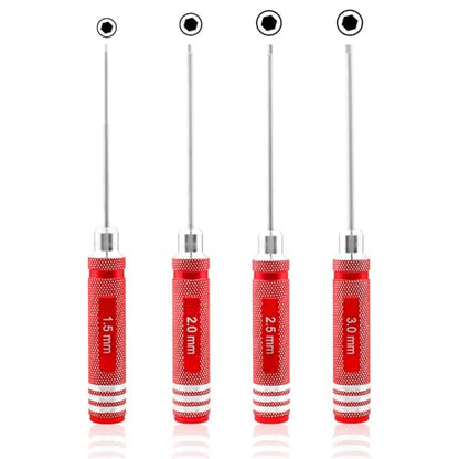 4 Pieces Hex Screw Driver Set 1.5mm 2.0mm 2.5mm 3.0mm Allen Wrench Keys Screwdriver Kit RC Repair Tools for Traxxas RC Car Drone Multi-Axis Helicopter Arrma Axial Losi Redcat Racing (Red) - color: Red
