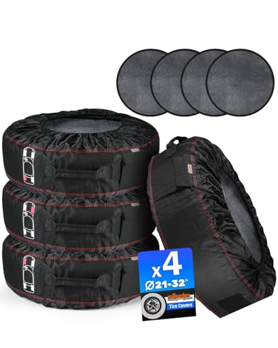 4-Pack Portable Tire Storage Bags for 21–32 Inch Wheels | Handle for Easy Transportation, Seasonal Tire Change, Universal Spare Tire Covers, Winter / All Season Wheels