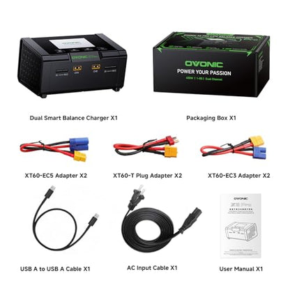 OVONIC X2 Pro Lipo Charger Bluetooth APP, AC 400W / DC 600W x2 Dual Channel, 20A per Channel, 1-8S Balance Charger for LiPo LiHV Life Li-Ion NiMH NiCd Pb