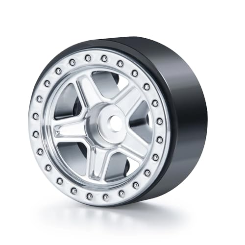 4PCS 1.0inch Wheel Rims RC Plastic 5-Spokes Beadlock Wheel Rim Hub for Axial SCX24 Deadbolt All 1/24 Scale RC Crawler Upgrade Parts Accessories (Silver) - color: Silver