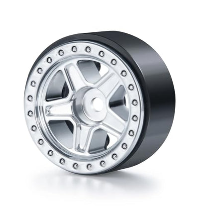4PCS 1.0inch Wheel Rims RC Plastic 5-Spokes Beadlock Wheel Rim Hub for Axial SCX24 Deadbolt All 1/24 Scale RC Crawler Upgrade Parts Accessories (Silver) - color: Silver