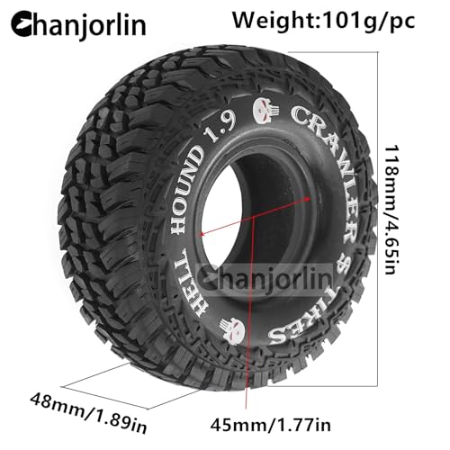 1.9 RC Tires 1/10 Soft Rubber All Terrain Crawler Tyres OD 4.65 for 1:10 Rock Mud Crawler Car Traxxas TRX4 Axial SCX10 II RC4WD D90 TF2 Tamiya CC01 Gen8 1.9 inch Beadlock Wheels Rims