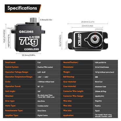 GOTECK 7KG High Torque Coreless Servo Upgrade with Metal Mount & Servo Horn, 8.4V Metal Gear Steering Servo for 1/24 Axial SCX24 Crawler - Easily Handles Heavy Brass Weights & Big Tires