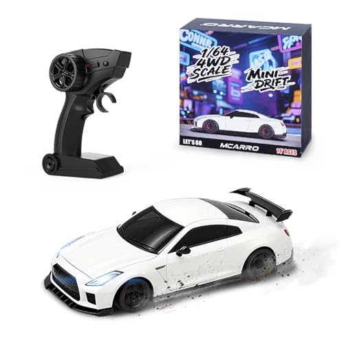 1/64 Scale RC Drift Car - 2.4GHz Half-Scale Remote Control 4WD High-Speed Mini Remote Control Car with Racing Lights (White) - color: White