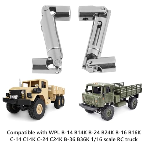 RC Drive Shaft, 2Pcs Metal Drive Shafts, Solid RC Car Transmission Shaft Set, Upgrades Accessory Compatible with WPL 1/16 Scale RC Military Truck, 2.36 x 0.31in, Silver