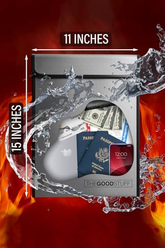 The Good Stuff Fireproof Document Bag Legal Size: 15" x 11" [2000°F Rated] Protect Birth Certificates, Contracts, Legal Papers, Cash, and Other Valuables - Water and Fire Resistant File Bags - style: Document Bag