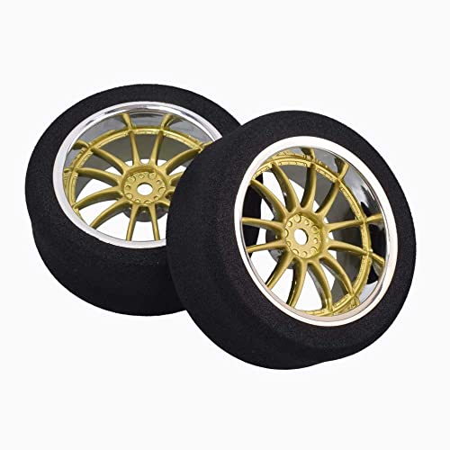 4Pcs 1/10 On-Road Foam Tires& 9003 Wheel Rims 12mm Hex for HSP HPI RC Racing Car Toy, Gold