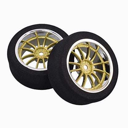 4Pcs 1/10 On-Road Foam Tires& 9003 Wheel Rims 12mm Hex for HSP HPI RC Racing Car Toy, Gold