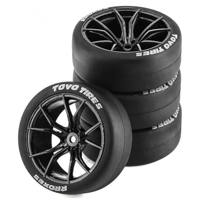 1/10 RC Drift Tires and Street Wheels 12mm Hex Rubber Rally Racing Tyres OD 2.56" for 1:10 On Road Touring Car Tamiya TT01 TT02 XV01 HPI KYOSHO HSP PTG2 Traxxas TA06 A959 PTG2 4PCS (Black)