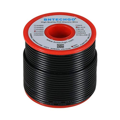 BNTECHGO 22 Gauge PVC 1007 Solid Electric Wire Black 100 ft 22 AWG 1007 Hook Up Tinned Copper Wire - color: Black, size: 22 Gauge 100ft