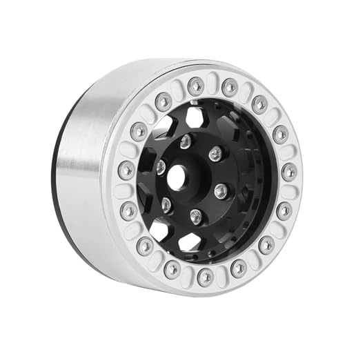 4PCS 1.55 Inch Aluminum Alloy Metal 10Holes Beadlock Wheel Rim Hubs Replacement Accessory for Tamiya AX90069 D90 TF2 CC01 CC02 1/10 RC Crawler Car Upgrade Parts(B-Silver+Black) - color: B-Silver+Black