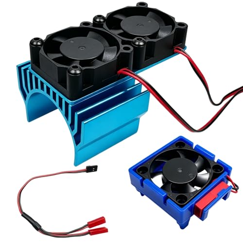 VXL-3s ESC Cooling Fan and Motor Cooling Fan Dual Fan Set Compatible with 1/10 Traxxas Slash 4×4 VXL Stampede 4×4 Rustler 4×4 Hoss 4×4 Velineon VXL-3s Heat Sink, Blue - color: Blue