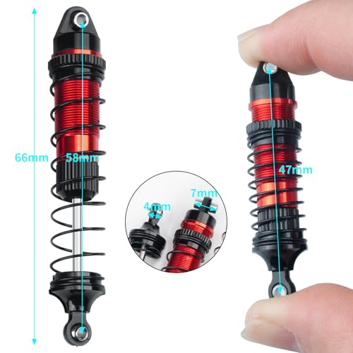LSG 4Pcs Aluminum RC Shock Absorber Threaded Shocks for 1/18 LOSI Mini LMT 4x4 Brushed Monster Truck RTR Suspension Damper Upgrades Parts (Red) - color: Red