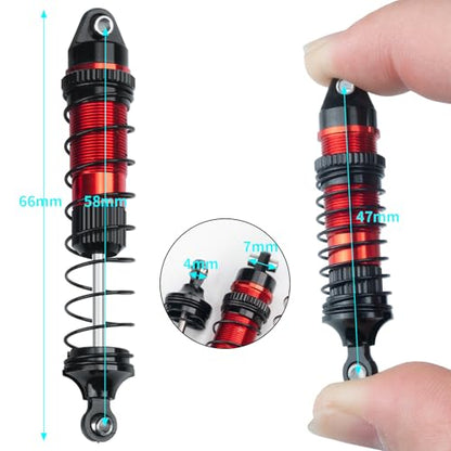 LSG 4Pcs Aluminum RC Shock Absorber Threaded Shocks for 1/18 LOSI Mini LMT 4x4 Brushed Monster Truck RTR Suspension Damper Upgrades Parts (Red) - color: Red