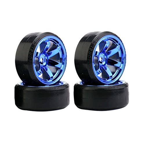 RC Plastic Wheel and Tire Set, 63mm Hard Tyres for 1/10 Drift Car HSP Tamiya HPI Kyosho On-Road Drifting Car (Blue, 6-Spoke) - color: Blue, 6-spoke