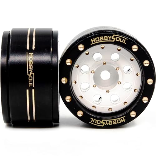 Adjustable Offset 1.0 Beadlock Wheels Brass Rims Weight 44g/Rim for RC Micro Crawler 1/18 TRX4M 1/24 Axial SCX24 90081, (4-Pack, HS701452) - color: Black & White
