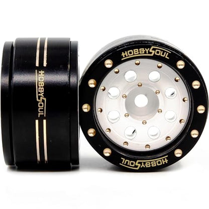 Adjustable Offset 1.0 Beadlock Wheels Brass Rims Weight 44g/Rim for RC Micro Crawler 1/18 TRX4M 1/24 Axial SCX24 90081, (4-Pack, HS701452) - color: Black & White