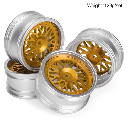 4pcs RC 1/10 Aluminum On Road Wheel Rims Hex 12mm Adjustable Offset for 1:10 RC On Road Drift Touring Street Car (Silver & Gold) - color: Silver & Gold
