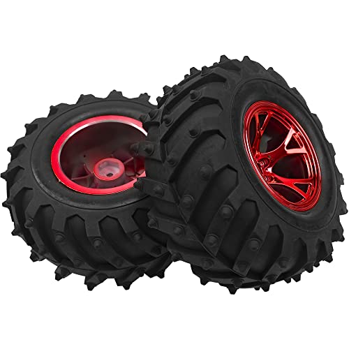 4.72''OD Rubber Tires & Wheel Rim 12mm Hex Hub Compatible with RedCat Volcano Traxxas Rustler HPI HSP Tamiya Exceed Himoto 1/10 Off-Road Monster Truck,120mmx56mm (Red) - color: Red
