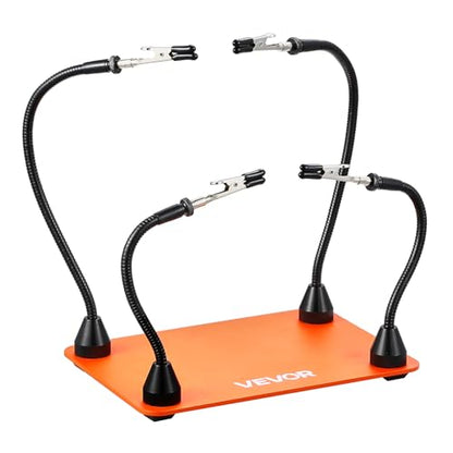 VEVOR Magnetic Helping Hands Soldering Station, 4 Flexible Arms Third Hand Tool, with Alligator Clips & Non-Slip Heavy-Duty Steel Base, Soldering Helping Hands for Electronic Repair Craft Hobby DIY - style: 7.9*5.5in Base