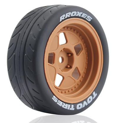 68mm 4PCS 1/10 RC On-Road tires and Hard Plastic wheels set Hex 12mm For WRC Drift Car Conversion 1/10 RC On-Road Car Traxxas Tamiya FW06 TT02 HPI HSP 94122 Kyosho W115 (Brown) - color: Brown
