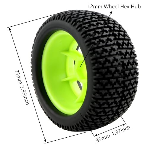 75mm/2.95" RC Rally Car Tires Rubber Tires Tyres & Plastic Wheel Rims 12mm Hex Compatible with Traxxas 4 Tec 2.0 Tamiya TT01 XV01 Kyosho WR8 Sakura WLtoys HPI Touring Racing Car (Green)