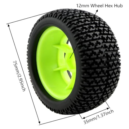 75mm/2.95" RC Rally Car Tires Rubber Tires Tyres & Plastic Wheel Rims 12mm Hex Compatible with Traxxas 4 Tec 2.0 Tamiya TT01 XV01 Kyosho WR8 Sakura WLtoys HPI Touring Racing Car (Green)