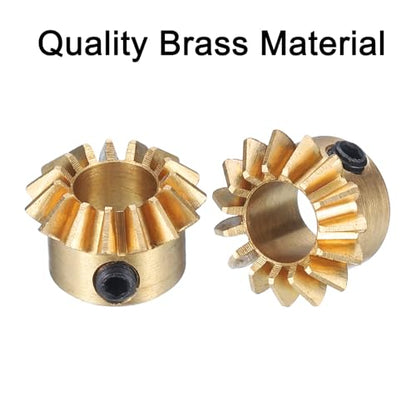 uxcell 2pcs Bevel Gear 0.8 Module 1:1 Reduction Rate 15T 6mm Hole Dia Bevel Pinion Gear Brass, 45 Degree Steering Gear for Hardware Mechanical Rotation, Yellow