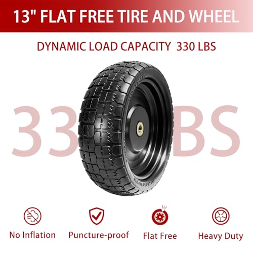 13" Flat Free Solid Tire, 4.00-6, for Gorilla Cart, Wagon & Wheelbarrow, 5/8" Bearings, 2.1" Offset Hub, 4 Pack - size: 4pcs