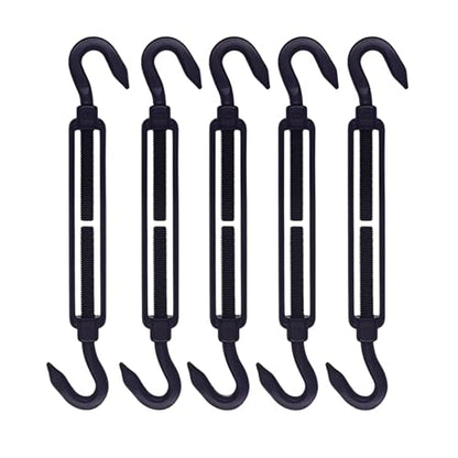 5 Pack Black 304 Stainless Steel M4 Hook and Hook Turnbuckle, Heavy Duty Wire Rope Tensioner, Adjustable Hardware Kit for DIY String Light Hanging, Shade Sail, Clothesline & Picture Hanging - color: Hook and Hook, size: M4-5 Pcs