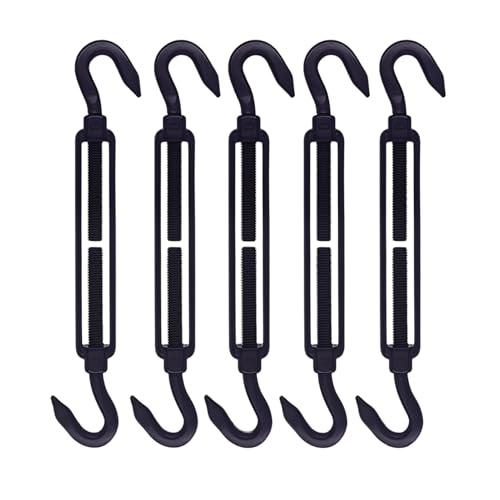 5 Pack Black 304 Stainless Steel M8 Hook and Hook Turnbuckle, Heavy Duty Wire Rope Tensioner, Adjustable Hardware Kit for DIY String Light Hanging, Shade Sail, Clothesline & Picture Hanging - color: Hook and Hook, size: M8-5 Pcs