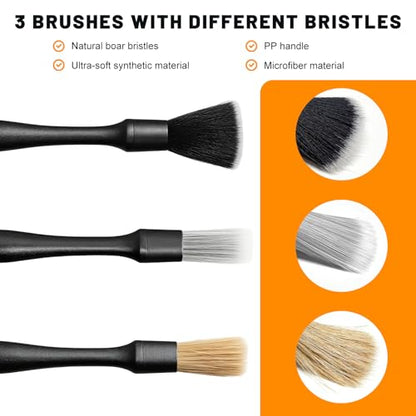 5PCS Car Detailing Brush Kit, Auto Cleaning Kit Includes 2 Vent Cleaners & 3 Ultra Soft No Scratch Boar Hair Brushes, Multi-Use Interior & Exterior Detailing Brush for Most Cars (Style B) - color: 5 PCS, Style B