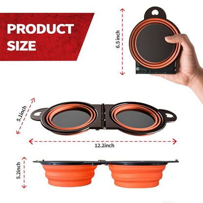 Collapsible Magnetic Parts Tray Set, Foldable Magnetic Trays, Integrated 5.1" Round Dual Silicone Bowls, Multi-Use Nuts And Bolts Organizer, Bonus Hanging Hook for On-the-Go Carry(Orange)