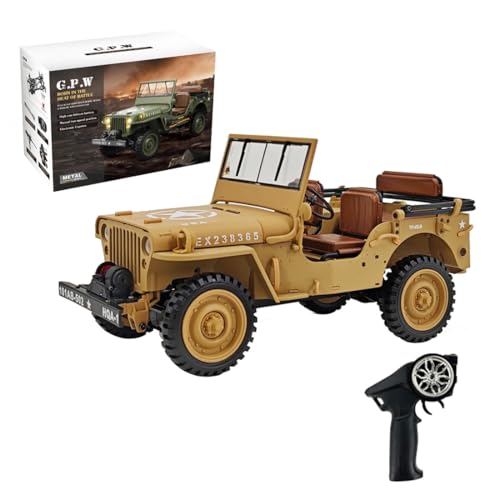 HG4-58 U.S. Willys RC Simulation Off-Road Car, 1/14 Scale 2.4G 4WD Vehicle with Dual-Speed Switching, Sound and Lights and Charging Protection, (RTR) - color: Desert Yellow
