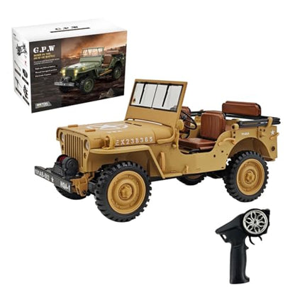 HG4-58 U.S. Willys RC Simulation Off-Road Car, 1/14 Scale 2.4G 4WD Vehicle with Dual-Speed Switching, Sound and Lights and Charging Protection, (RTR) - color: Desert Yellow