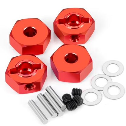 4PCS Aluminum Wheel Hex Hub Drive Adapter Combiner Coupler Compatible with Tamiya TT02 1/10 RC On Road Touring Car Upgrade Parts (Red) - color: Red